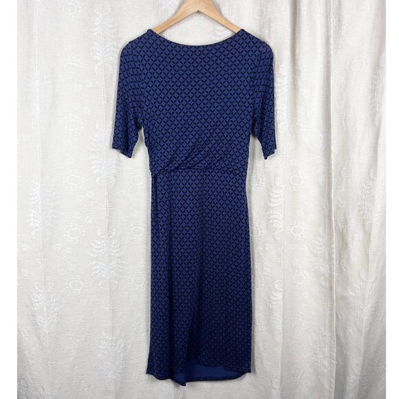 Boden Rita dress blue geometric print ruched midi stretch jersey short sleeve 10 - Picture 5 of 8